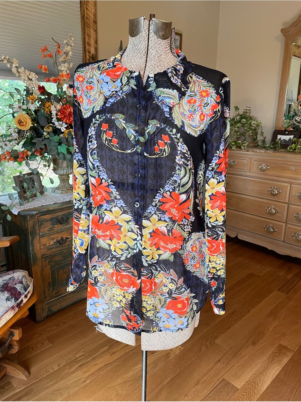 Cabi Floral Print Sheer Blouse